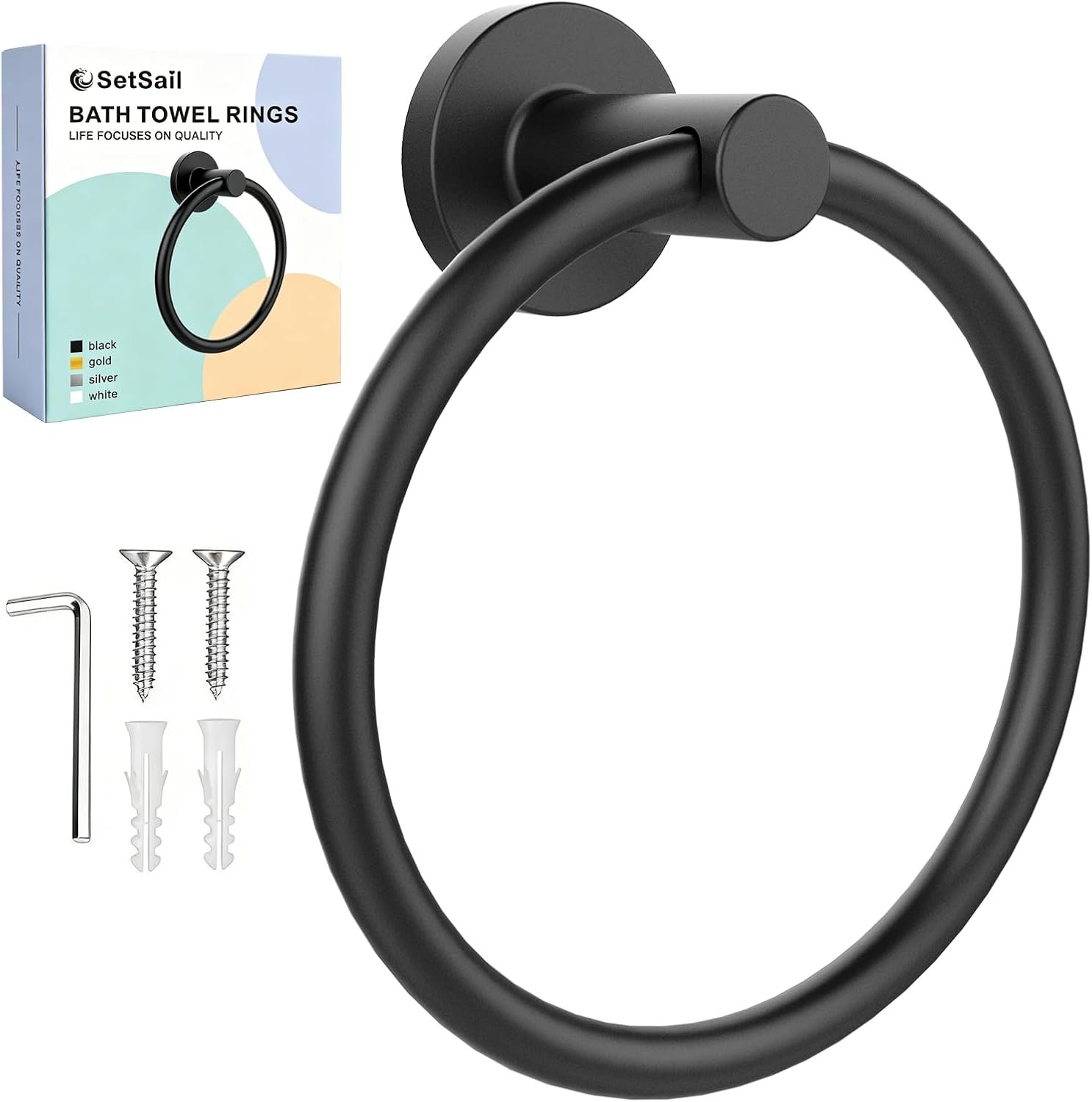 SetSail Towel Holder for Bathroom Wall Matte Black Towel Ring | Stainless Steel Hand Towel Holder Heavy Duty Towel Hanger for Bath, Kitchen