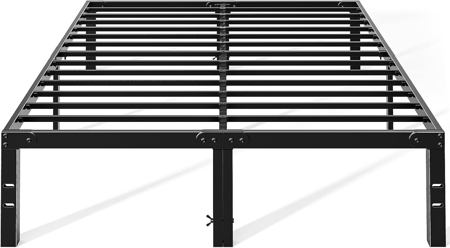 OLIXIS 14In Metal Queen Bed Frame with Storage Space, No Box Spring Needed with Sturdy Steel Slat Support, Heavy Duty and Easy Assembly, Platform Bed for Bedroom, Black