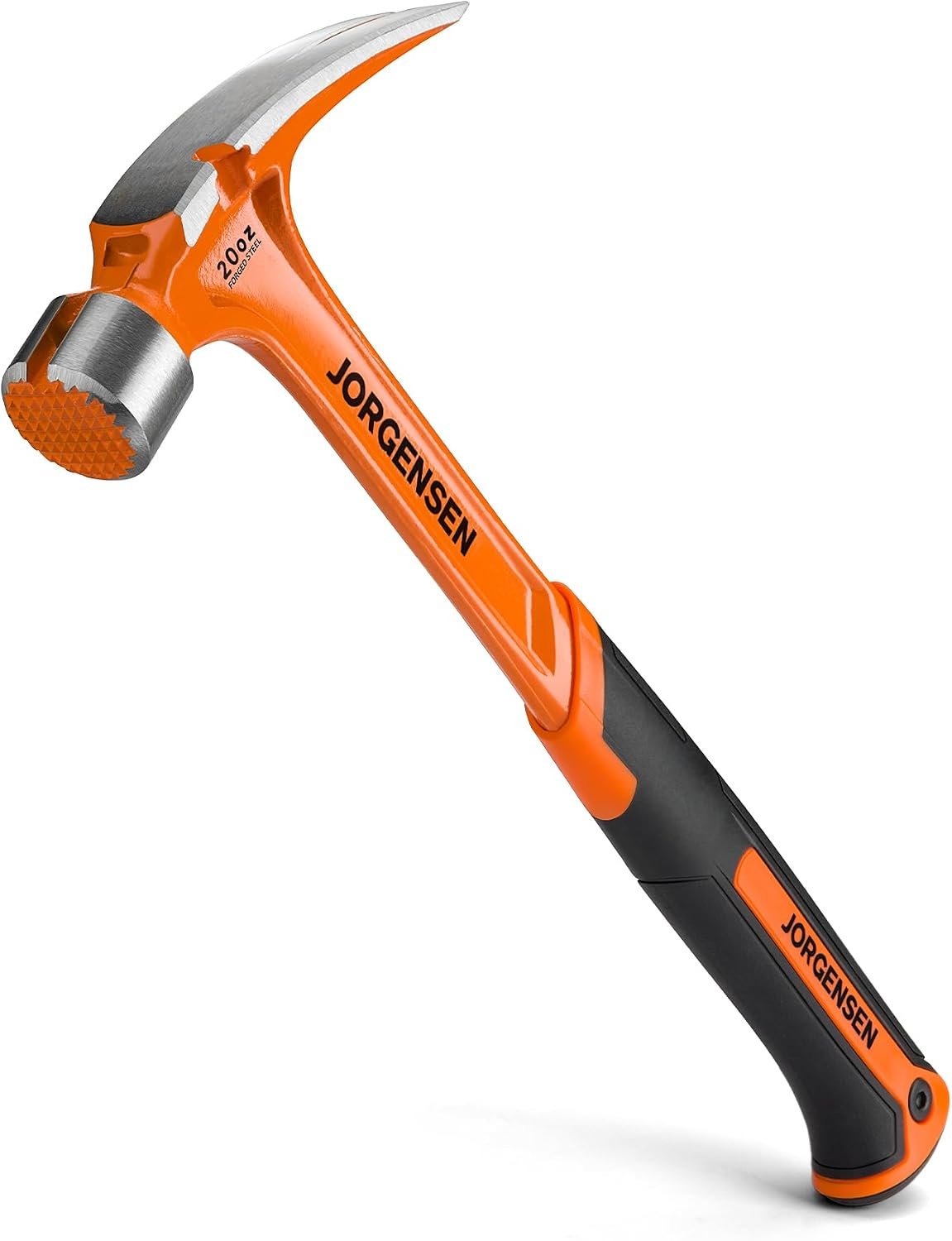 JORGENSEN 20 oz One-piece Forged Rip Claw Hammer with Magnetic Nail Holder | Milled Face, Side Puller, Shock Absorbing Grip, Anti-slip Handle, Demolition Work, Woodworking, Framing Hammer