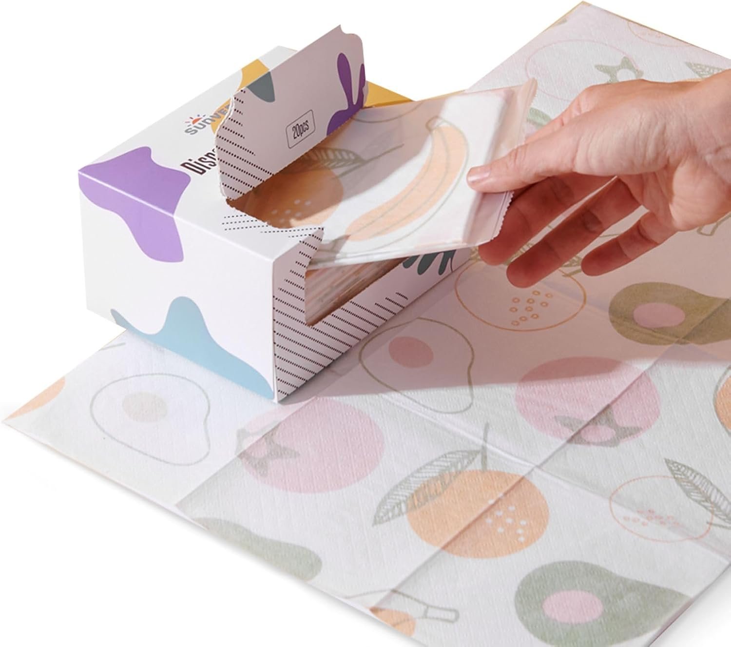SUNVENO Disposable Placemats for Baby, Sticky Individually Wrapped Table Mats for Babies and Toddlers, BPA-Free Stick-On Disposable Table Mats for Travel, Home & High Chair, 20 Pack