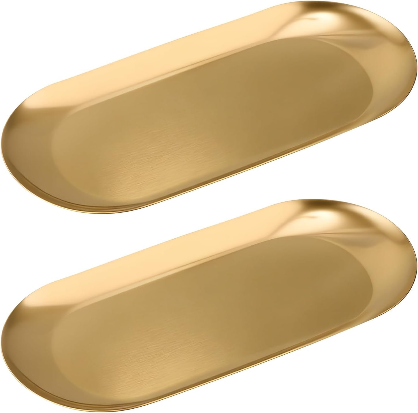 Vaincre 2PCS 7″ Gold Stainless Steel Oval Jewelry Tray Ring Holder Dish | Small Size, Decorative Trinket Plate, For Perfume Cosmetics Candles Keys, Perfect for Bathroom Vanity & Kitchen Decor