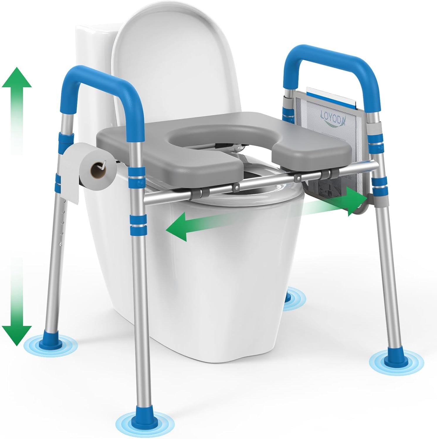 Raised Toilet Seat Risers with Handles, Height and Width Adjustment | Soft Padded Elevated Toilet Seat for Elderly & Disabled Adults, Supports 500 LBS, Universal Toilet Fit, FSA/HSA Eligible
