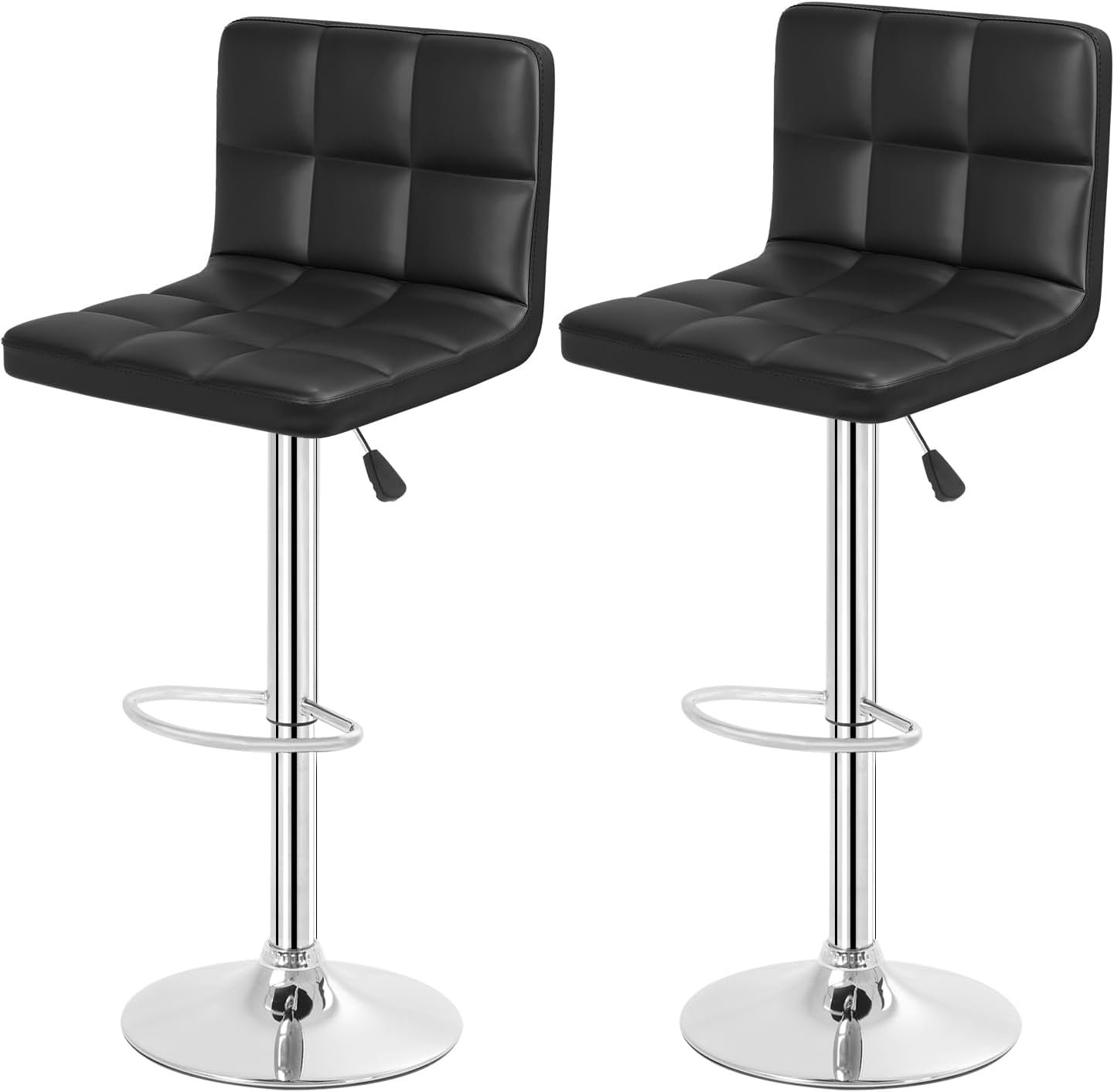BestOffice | Bar Stools with Backrest | Black, Set of 2 | PU Leather | Counter High Armless Island Chairs with Height Adjustment, 360 Swivel & Footrest | For Home, Bars, Kitchen, Restaurants