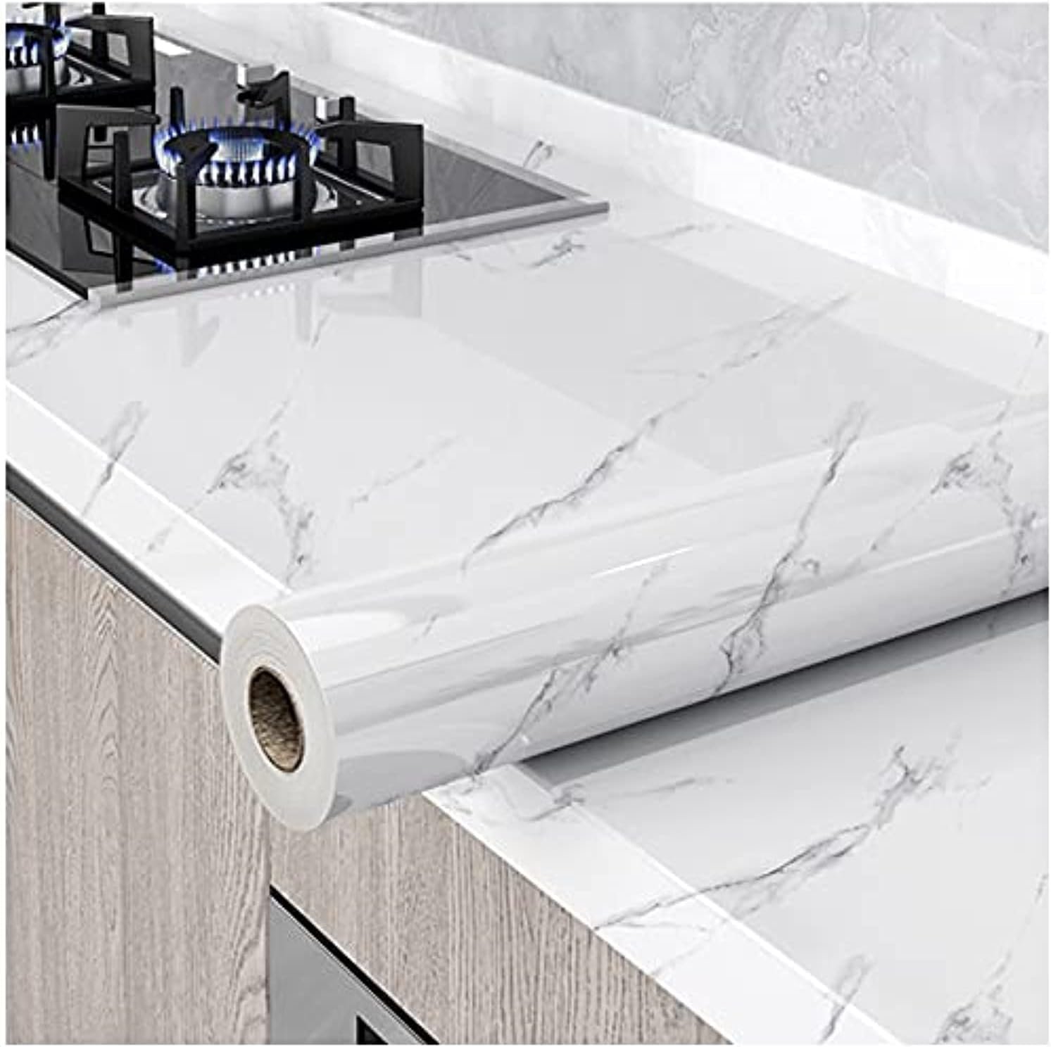 Marble Contact Paper White Peel and Stick Wallpaper 15.8″×118″ | Glossy Marble Wallpaper Self Adhesive Removable Wallpapers Waterproof Countertop Paper for Cabinet Furniture Kitchen Vinyl