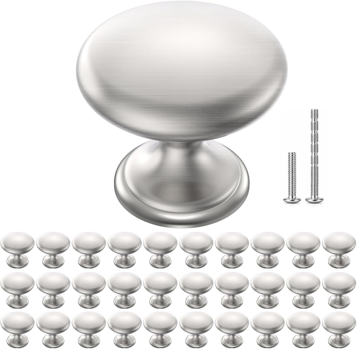 POZEAN Cabinet Knobs Brushed Nickel 30 Pack Cabinet Handles Drawer Knobs Solid Knobs Silver with Screws for Dresser Drawer Cabinet Cupboard – Modern Kitchen, Bedroom and Bathroom Hardware