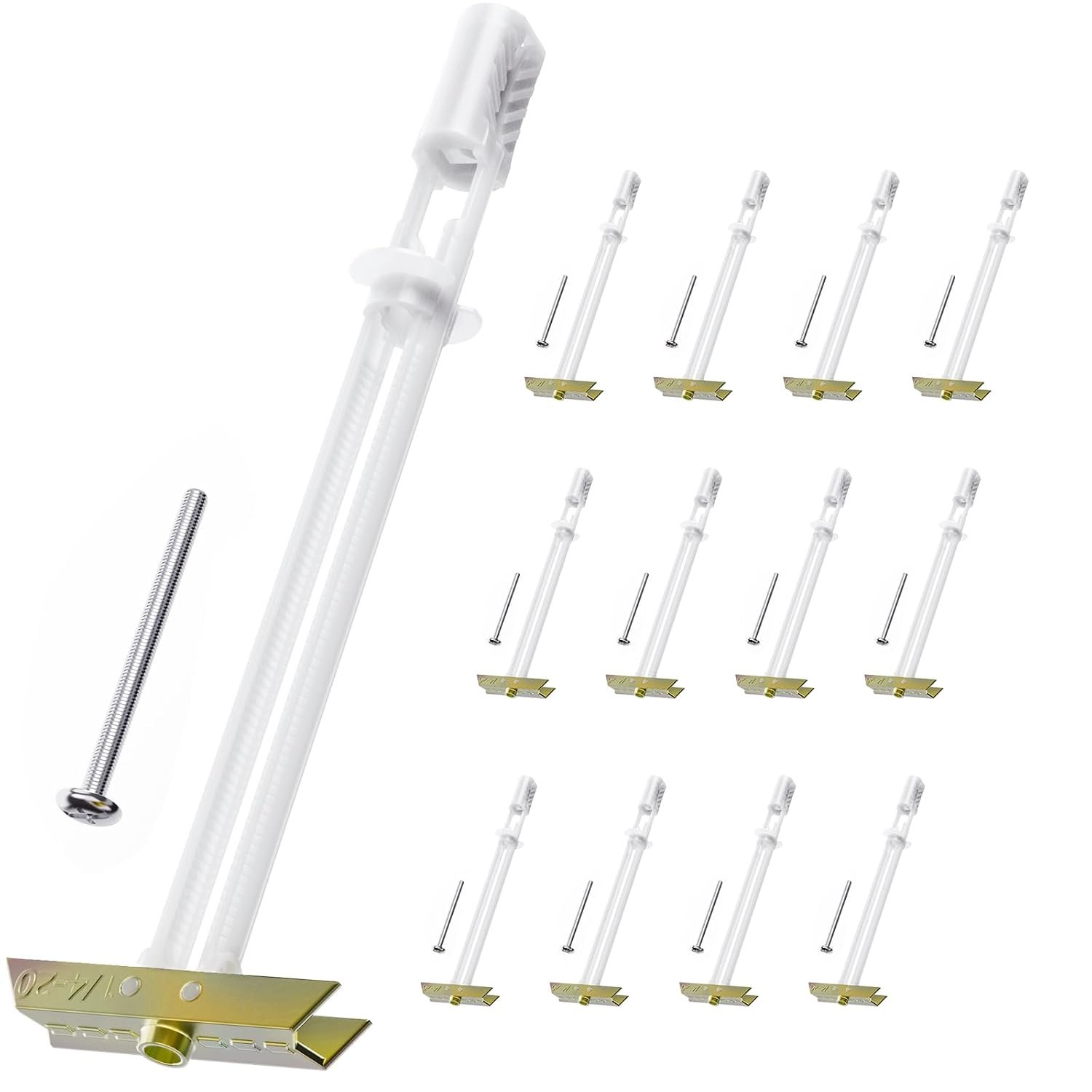 Drywall Anchor with Included Bolts for 1/4”-20, Heavy Duty Hollow Drywall Anchors for TV Mounting Kit, Hollow Wall Anchors Holds up to 270lbs Each in 1/2” Drywall, 12 Packs