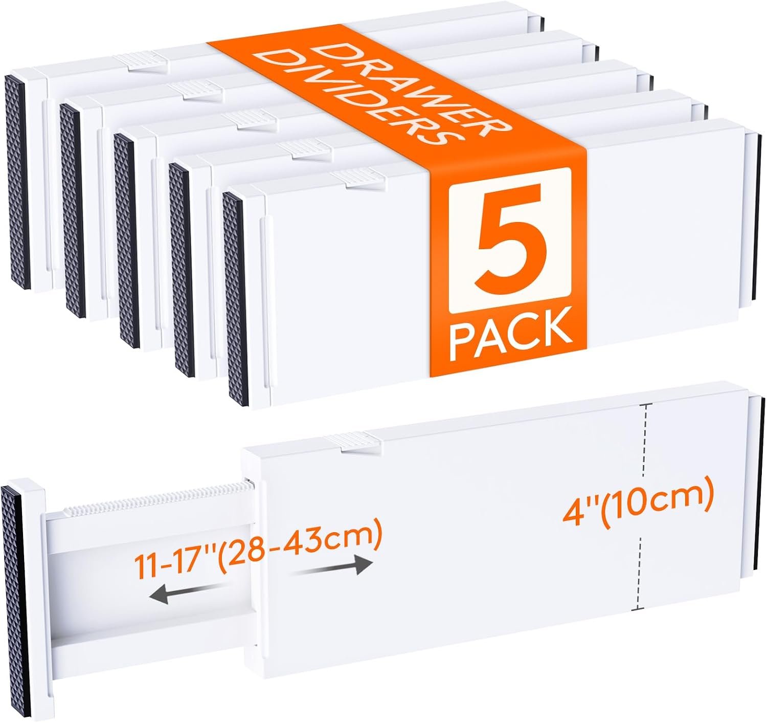 Lifewit 5 Pack Upgrade Drawer Dividers for Clothes, 4″ High 11″-17″ Adjustable Dresser Drawer Organizers, Expandable White Plastic Drawer Separators for Kitchen, Nursery, Office Organization & Storage | 5 Pack 11″-17″ Expandable White Plastic Drawer Separator for Dresser, Kitchen, Closet, Nursery, Office Organization & Storage