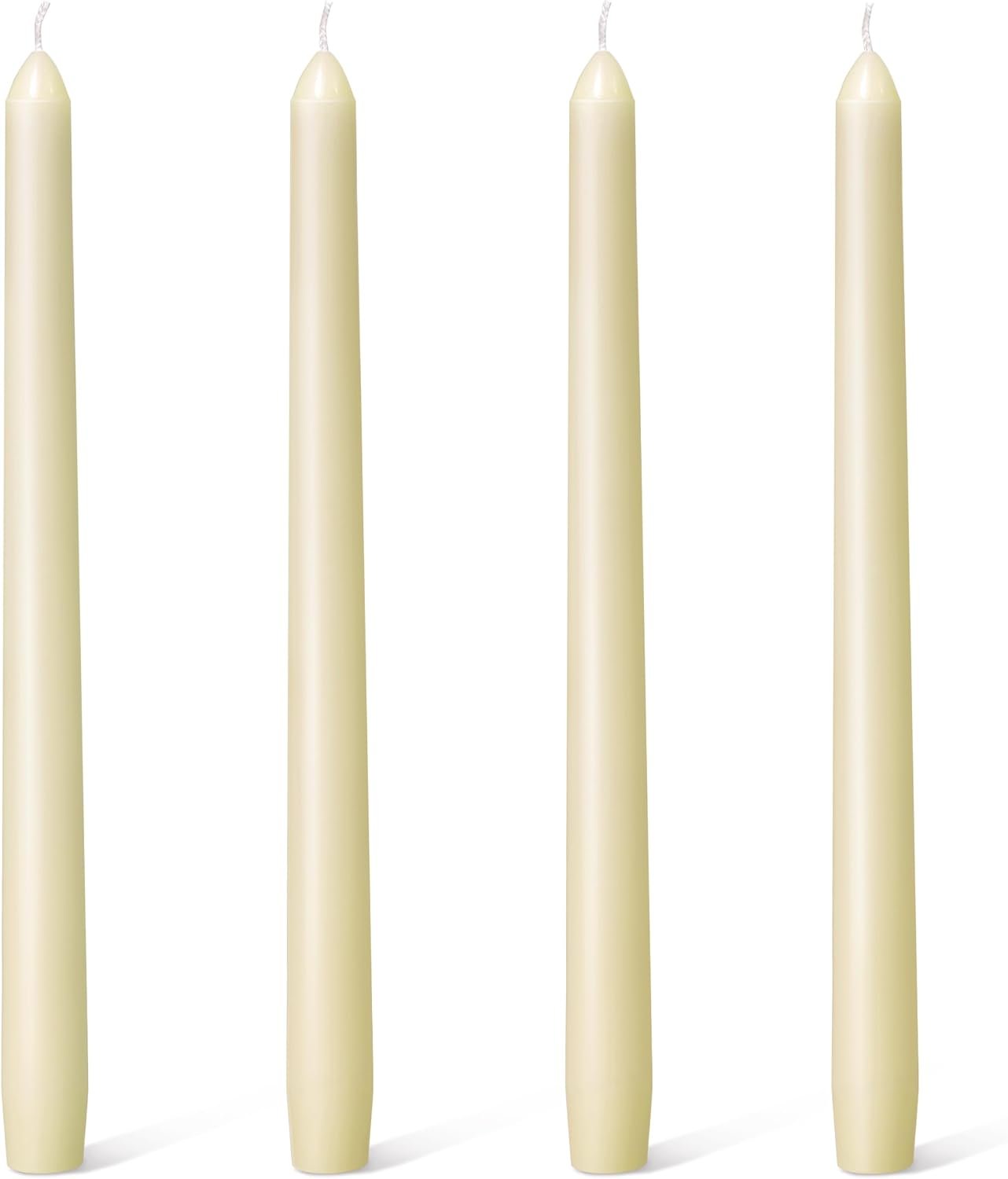 Everymoment Ivory Taper Candles – 4 Pack 10 Inch Candlesticks – Dripless & Smokeless Tapered Candle 8 Hours Unscented Cream Candle Sticks – Perfect for Wedding Holiday Dinner Party Home Decor