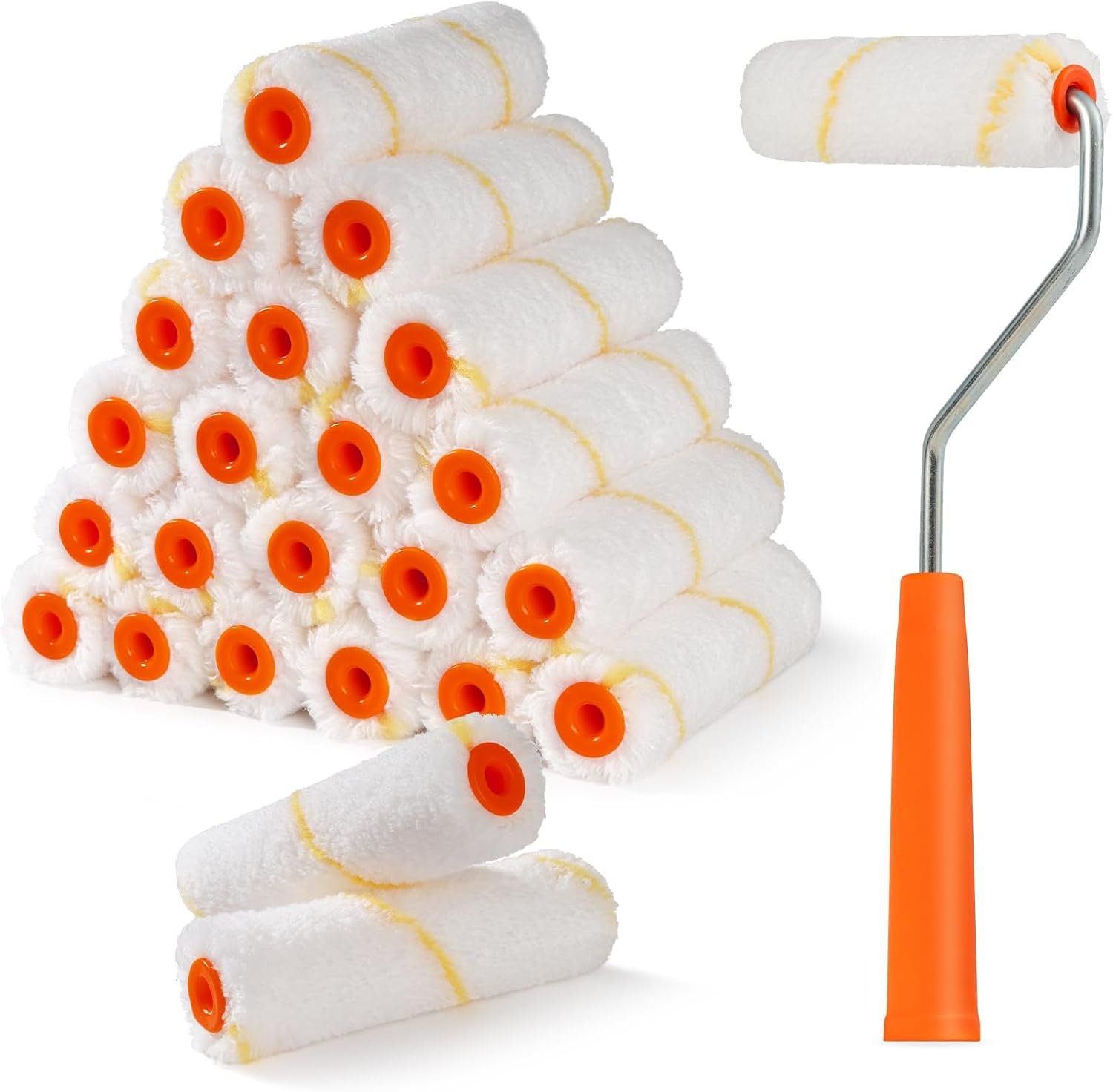 24 Pack Microfiber Paint Roller 4 Inch, 3/8 Inch Nap | Mini Paint Roller Covers, Small Paint Roller with Roller Frame, Ideal for Walls, Ceilings, Doors