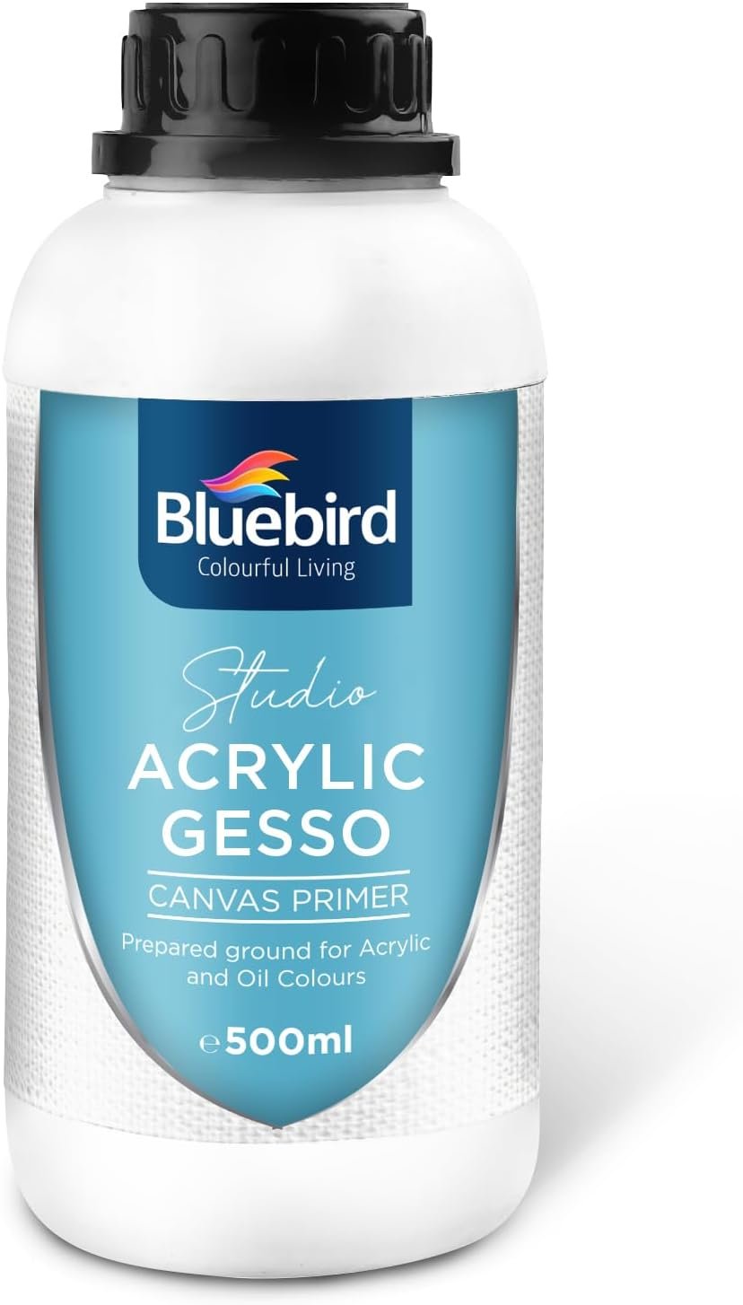 BLUEBIRD Studio Acrylic Gesso – Liquid Gesso Primer for Arylic Painting, Surface Prep Medium (White, 16.9 Fl Oz)