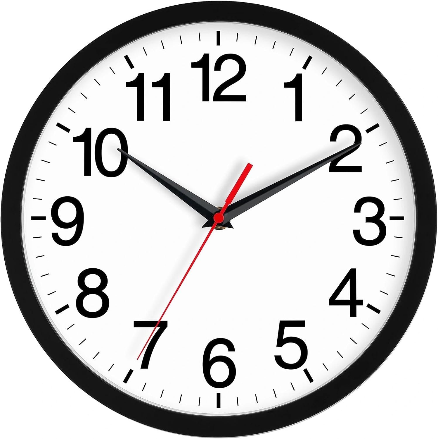 Wall Clock Analog 12 Inch Black Battery Operated Silent Clock | Easy To Read, Non Ticking, Round, Accurate, Kitchen, Living Room, Classroom, Office, School