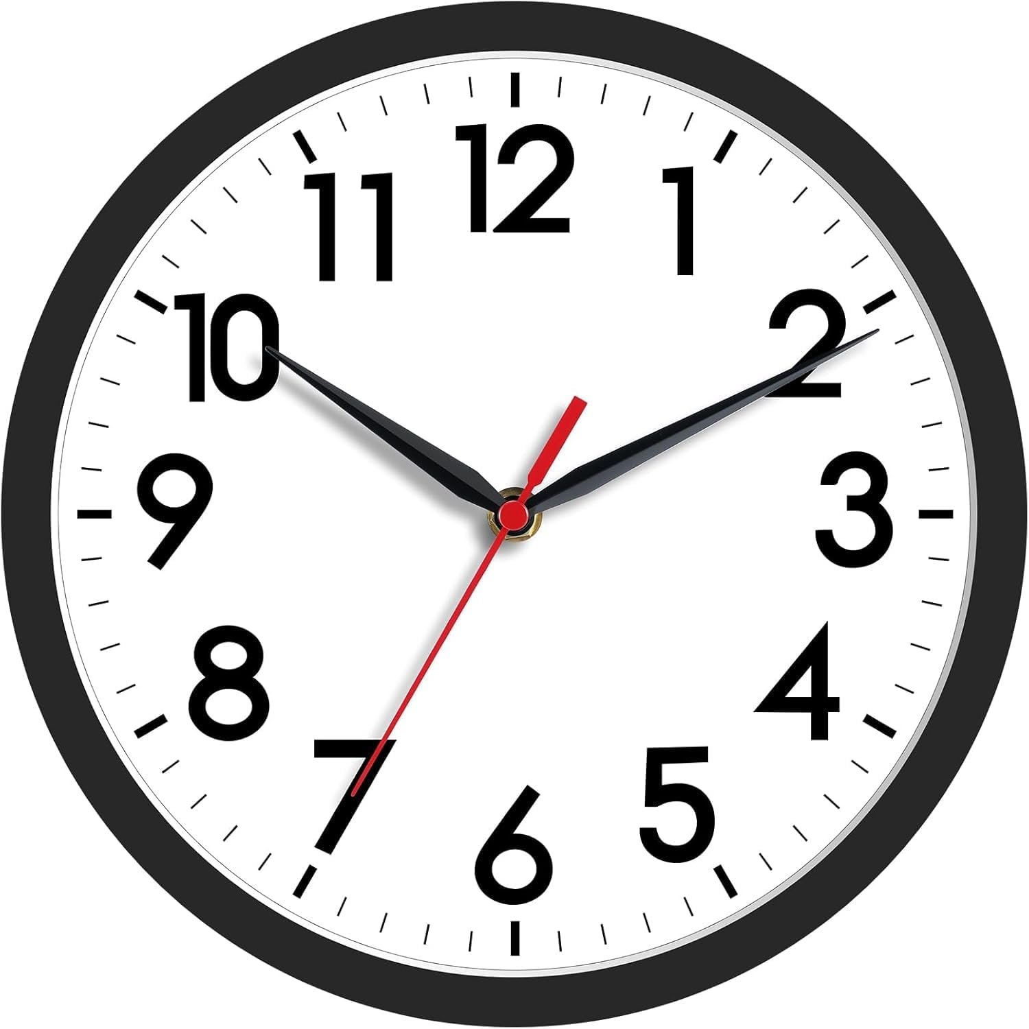 AKCISOT 8 Inch Wall Clock, Silent Battery Operated Analog Clock, Black | Small Size | Bedroom | Office | Kitchen | Bathroom | Classroom | Modern | Easy to Read