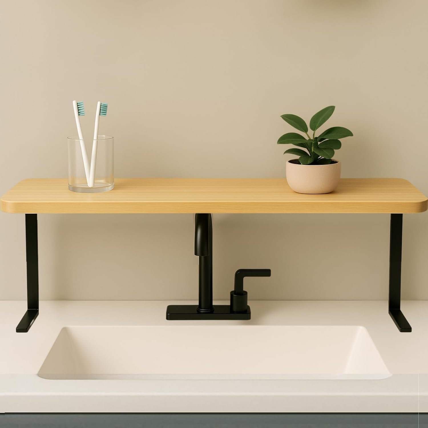 Over The Sink Shelf for Tall Faucet – Space-Saving Bathroom Over Faucet Kitchen Narrow Counter Over Sink Organizer, 30” L 6.25” W 9.25” H Metal Above Sink Shelf Top of Sink [Waterproof]