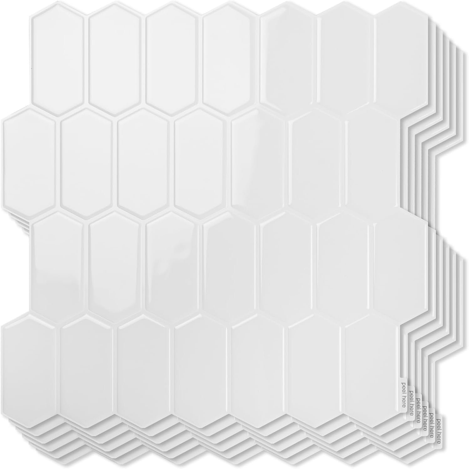 Art3d Hexagon Tile Peel and Stick Backsplash, 10-Pack, 12 x 12 Inch, White | Superior Thickness, Reliable Adhesion, Warp Resistant, Minimalist Style, Easy to Install, for Kitchen Countertops, Bedroom