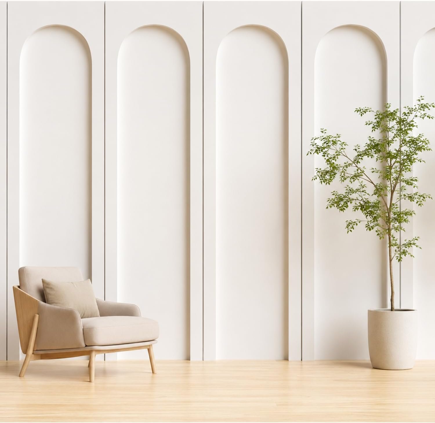 Nuanchu 4 Set Arch MDF Wall Molding Kit 118 x 31.5 Inch Pre-Cut Arch Wainscoting Panel Board and Batten Wall Panel Decor Paintable Accent Kit for DIY Home Bedroom Living Room Decor