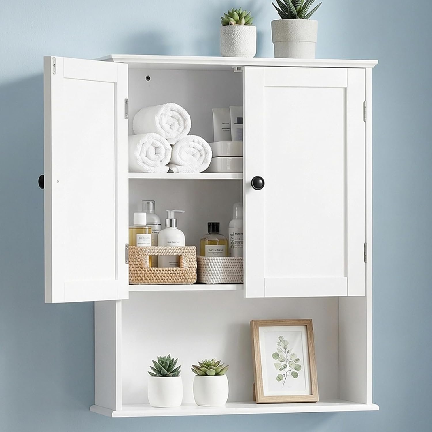 Bathroom Wall Cabinet, White 30″ x 24″ Wall Mounted Medicine Cabinet, Over Toilet Storage Hanging Cabinet Adjustable Shelves Cupboard with Large Space for Laundry Room, Bedroom, Kitchen, Entryway
