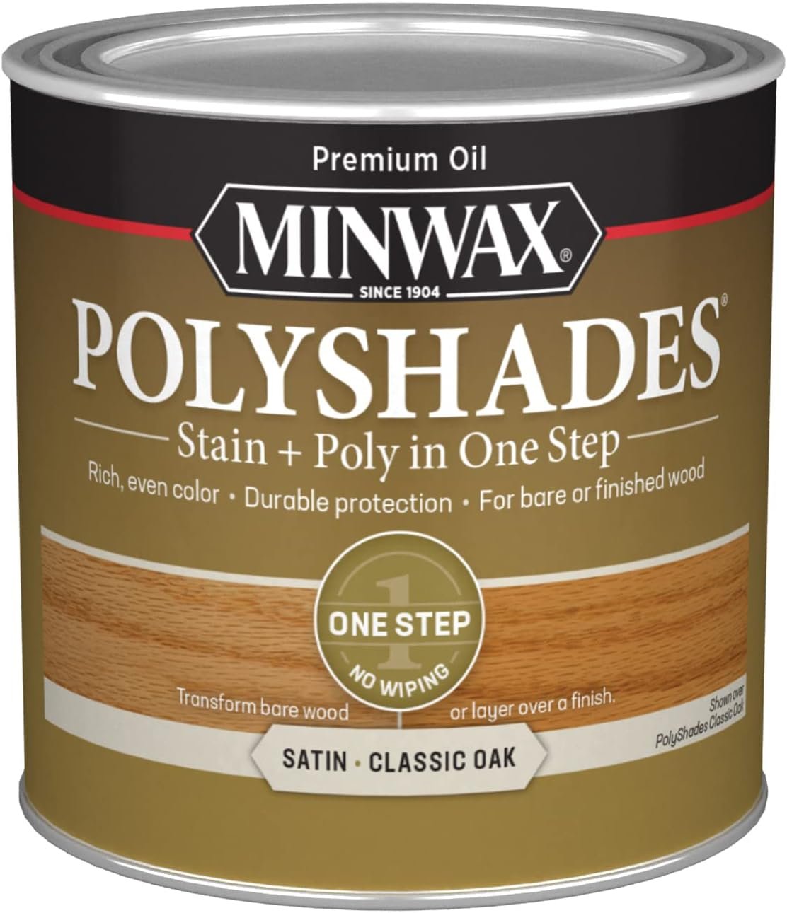 Minwax PolyShades Wood Stain + Polyurethane Finish – ½ Pint, Classic Oak, Satin