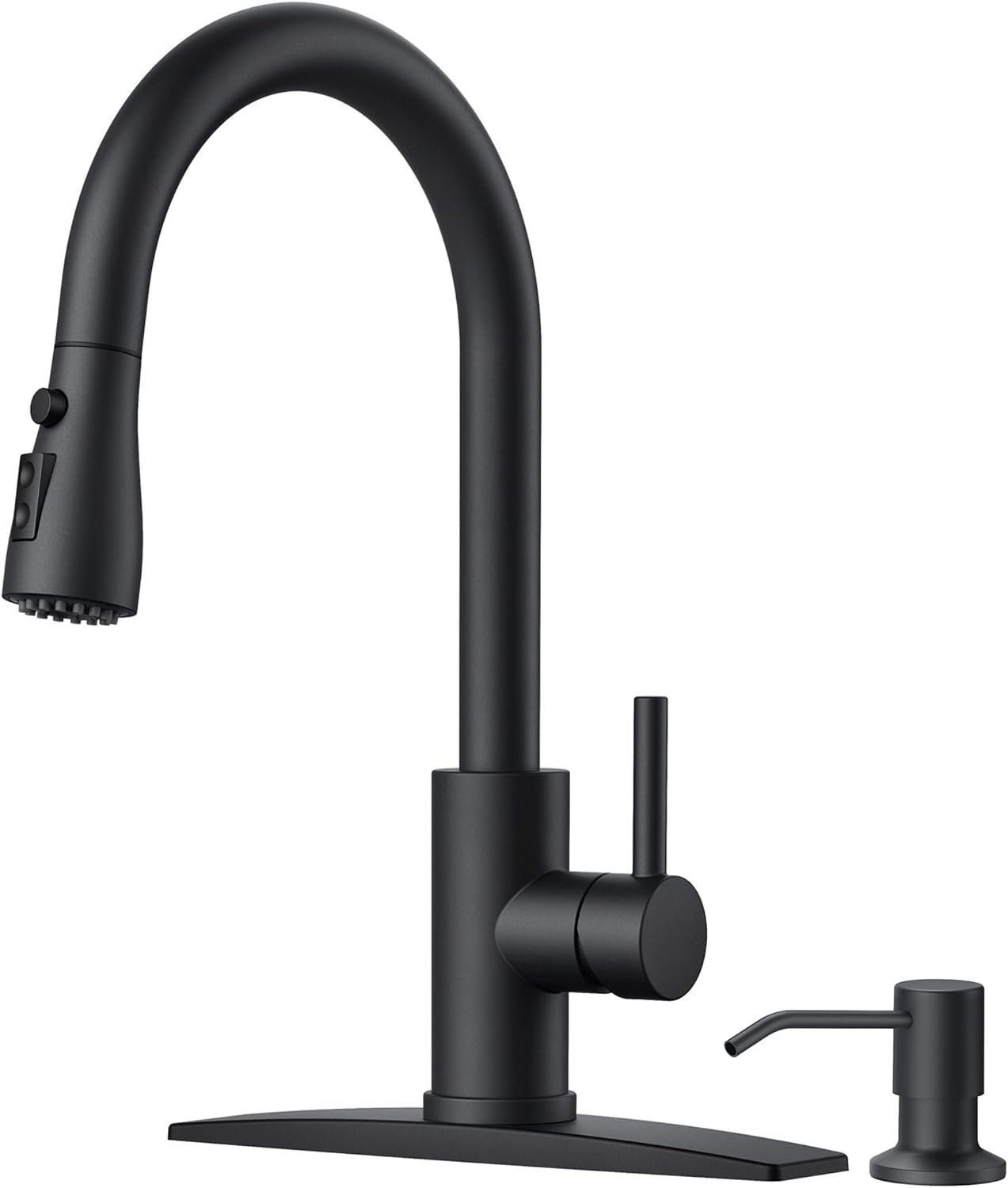 FORIOUS Black Kitchen Faucet, with Soap Dispenser and Pull Down Sprayer | High Arc Single Handle, Lead-Free Stainless Steel, 3 mode Sprayer, Classic Bar Sink Faucet for Outdoor Rv Laundry Camper