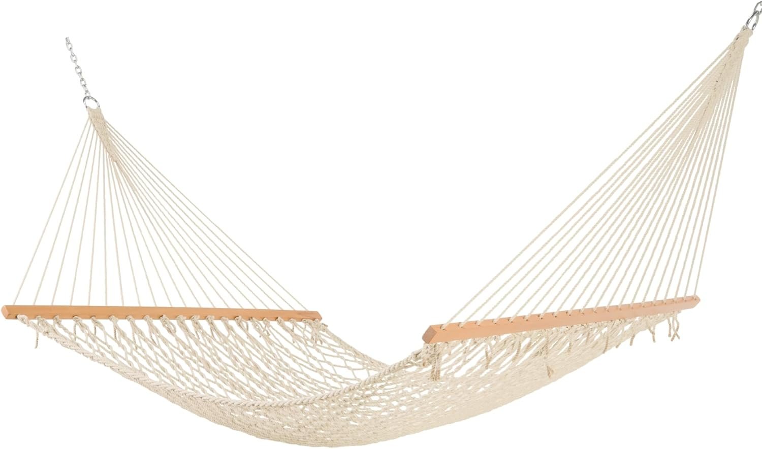 Castaway Living 13 ft. Double Traditional Hand Woven Cotton Rope Hammock – 2-Person, 450 lb Capacity, Free Extension Chains & Tree Hooks, Designed in the USA