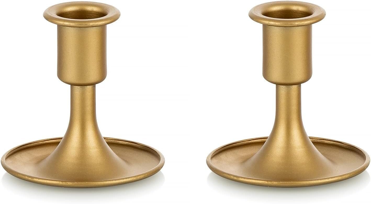 Romadedi Gold Taper Candle Holders, Set of 2, Christmas, Wedding Decor | for Standard Candlestick, Festive Table Centerpiece, Vintage Home Decor for Fireplace