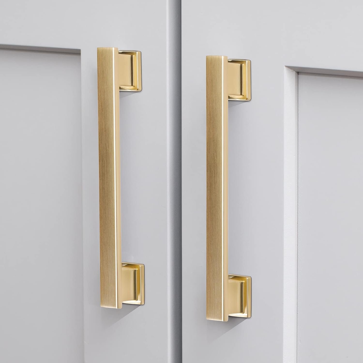 VEHCIL 20 Pack Square Brushed Gold Cabinet Pulls, 5 Inch(128mm) Hole Centers Gold Cabinet Handles Hardware for Kitchen Cupboard Closet Bathroom Dresser Drawer, Solid Zinc Alloy