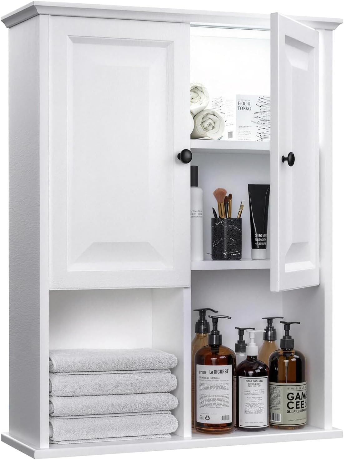 HAIOOU Bathroom Wall Cabinet with Motion Sensor Light, 23.6 Inch – White | Wooden Wall Mounted Medicine Cabinet with Adjustable Shelf, Soft Close Hinges for Over the Toilet Bathroom Storage