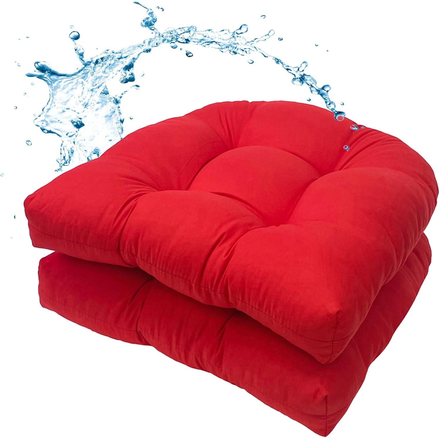 MTMR 2Pcs Outdoor Chair Cushions, Patio Furniture Seat Pads, Waterproof | 2Pcs , waterproof cover, PP cotton, u-shaped, no-fading, thick patio seat pads for outdoor wicker furniture in yard, 19x19x4