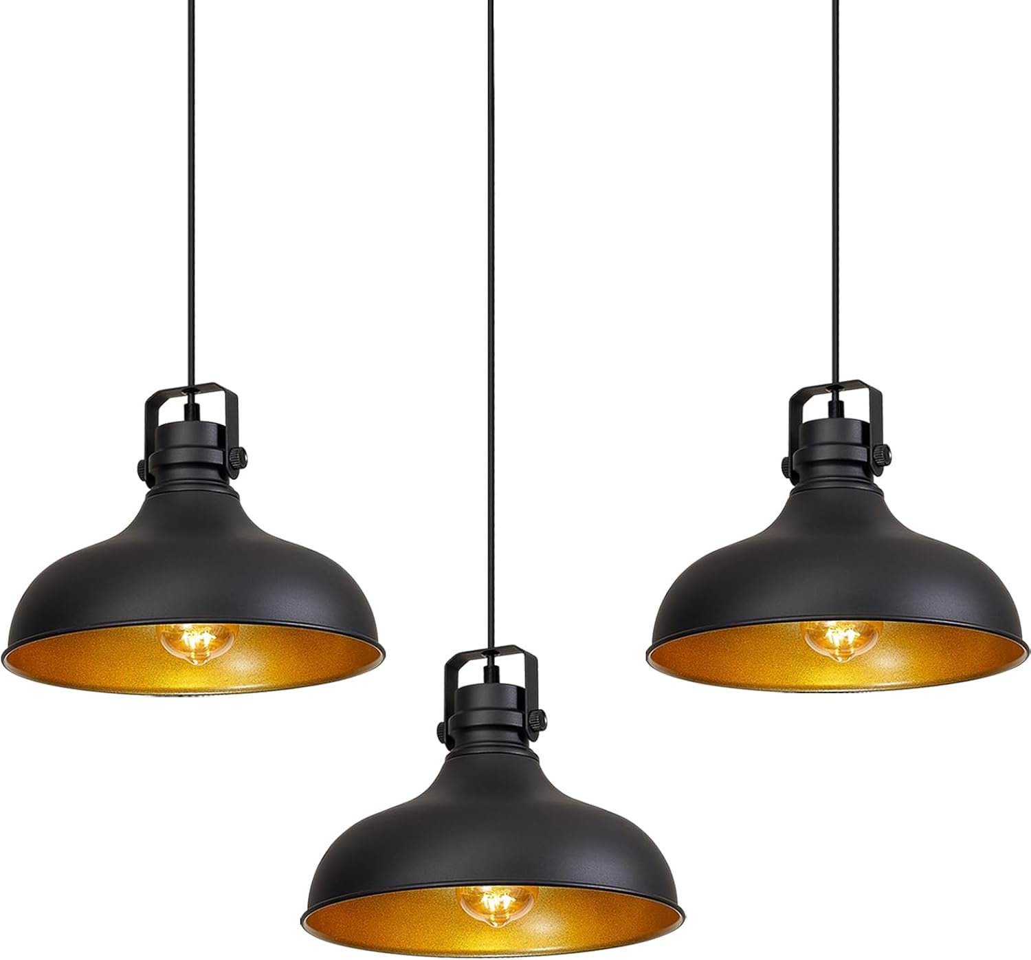 Black Farmhouse Pendant Lights Kitchen Island Fixtures | ETL Certificate,Industrial Adjustable Height Vintage Dome Hanging Light Fixtures for Barn,Dining Room 3 Pack