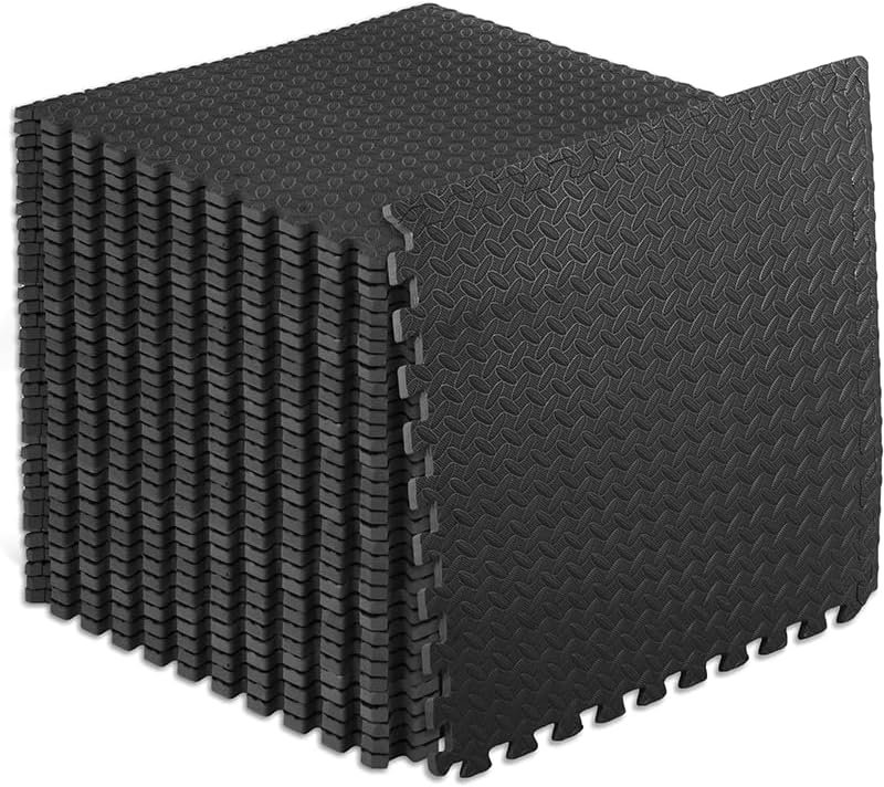 Black EVA Foam Floor Mats, 6 Pack Interlocking Gym Tiles, 24 in | EVA Foam Floor Mats | Interlocking Gym Mats | Puzzle Exercise Mat Tiles