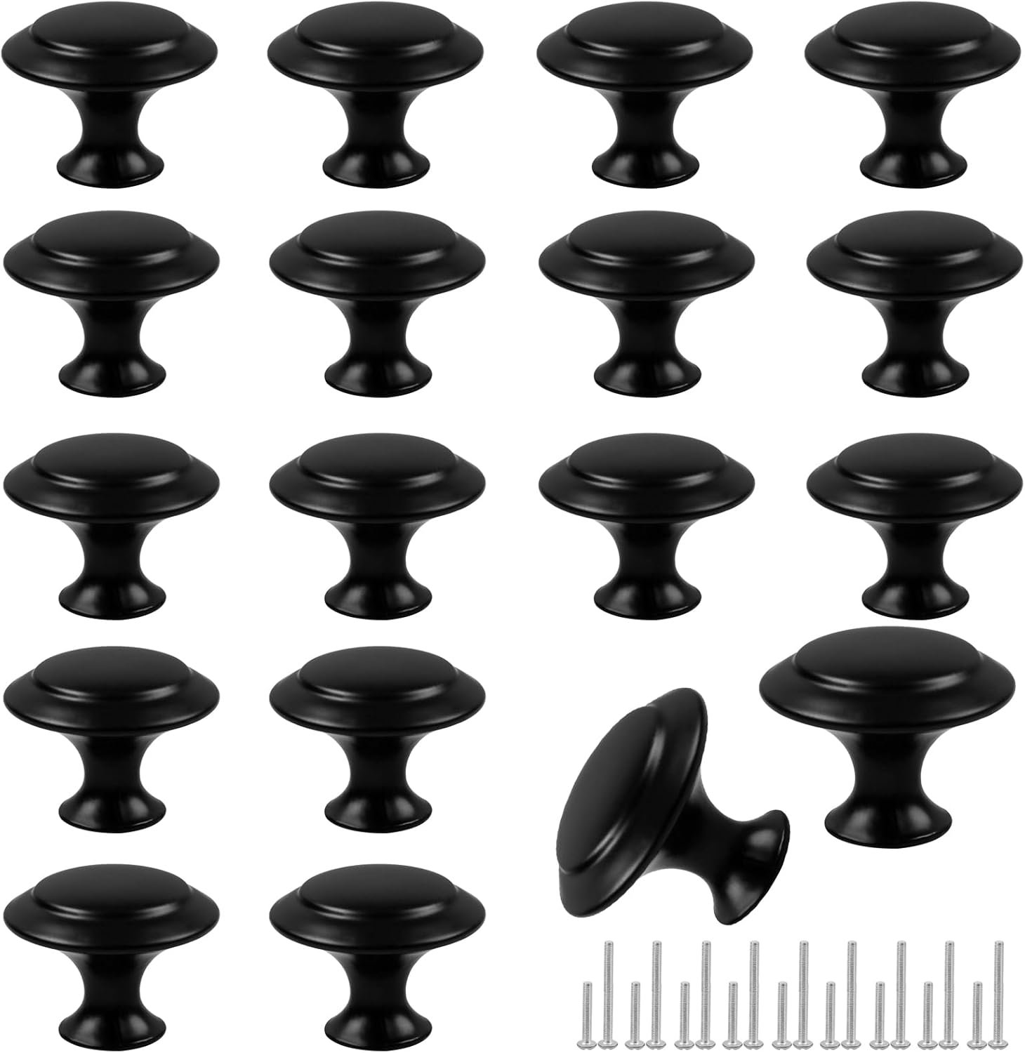 Romeda 18 Piece Drawer Hardware – Black 30mm Cabinet Knobs & Pulls for Dressers & Kitchens with Screw