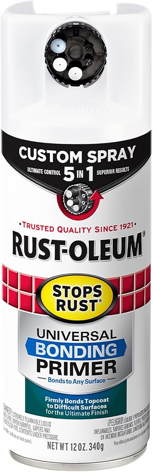Rust-Oleum Stops Rust Custom Spray Universal Bonding Primer, White | 5 in 1 | Bonds Difficult Surfaces | Adjustable Spray Dial | Any-Angle Spray | Fast Dry | Improves Topcoat Adhesion