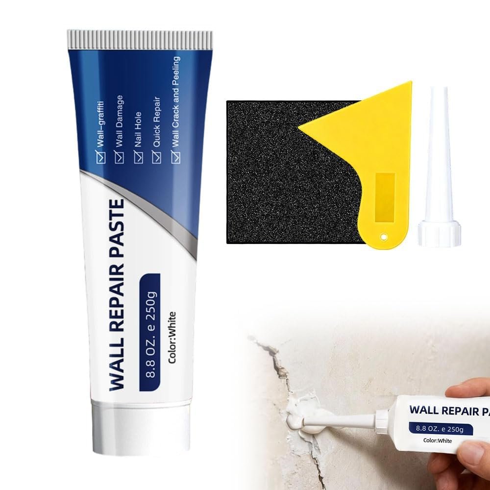 Efficient Drywall Repair Kit with Scraper, Wall Mending Agent White Spackle for Holes & Cracks, Fast Dry Wall Repair Paste for Dents, Tile Gap Filler, Complete Wall Repair Kit Indoor Outdoor (1Pcs)