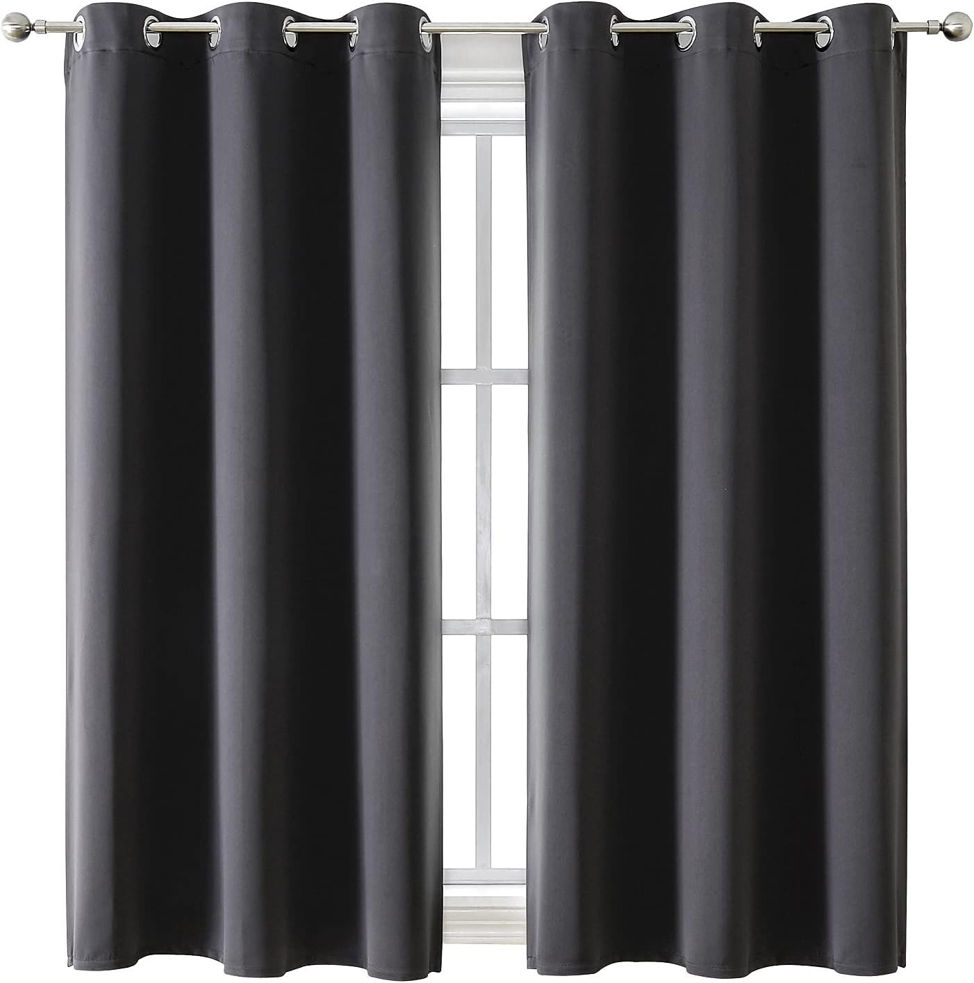 ChrisDowa Blackout Curtains for Bedroom and Living Room 63 Inches Long | 2 Panels Set, Thermal Insulated, Light Blocking, Room Darkening, Grommet, Window Drapes, Dark Grey, 42 x 63 Inch