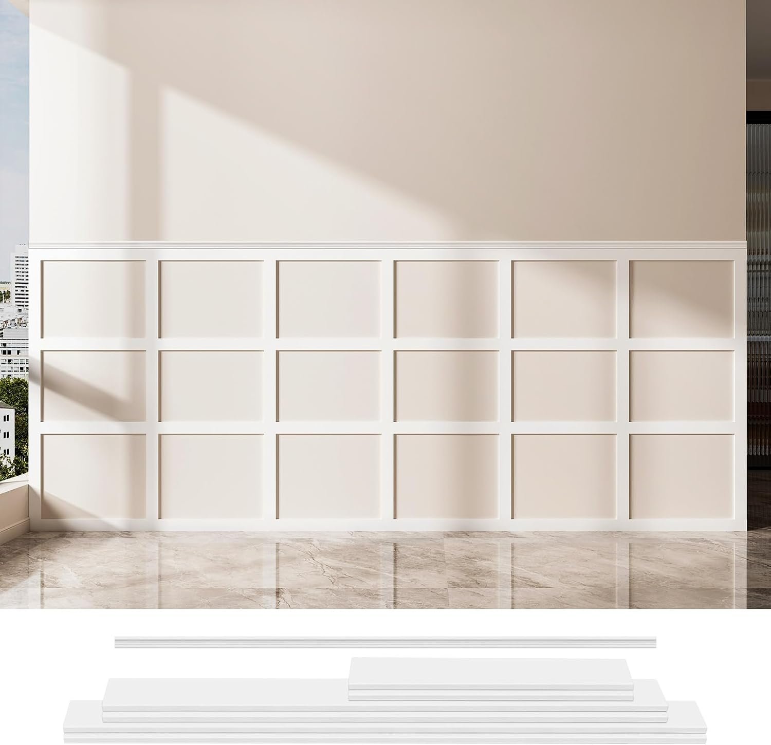 Art3d Precut Board and Batten Wainscoting Panel Kit Covers 10Ft. – Paintable Molding Trim Slat with Edge Strip, Ready to Assemble Accent Wall Decor for Living Room Dining Room Hallway, White