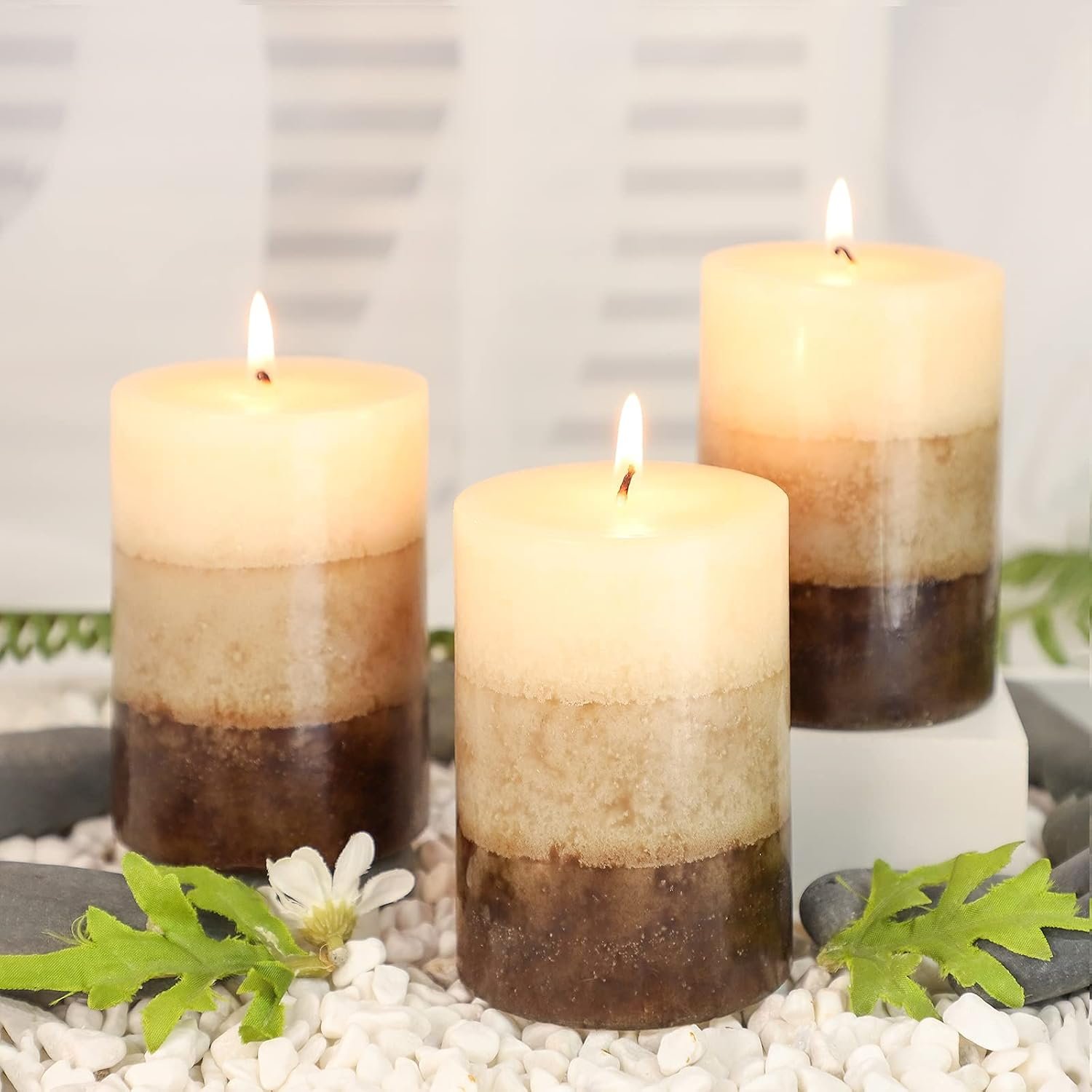 Pillar Candles Vanilla Cupcake Scented Immeiscent Aromatherapy Candle 50+ Hours Clean Burning Long Lasting Mottled Layered Candles for Home Scented SPA Restaurant Set of 3