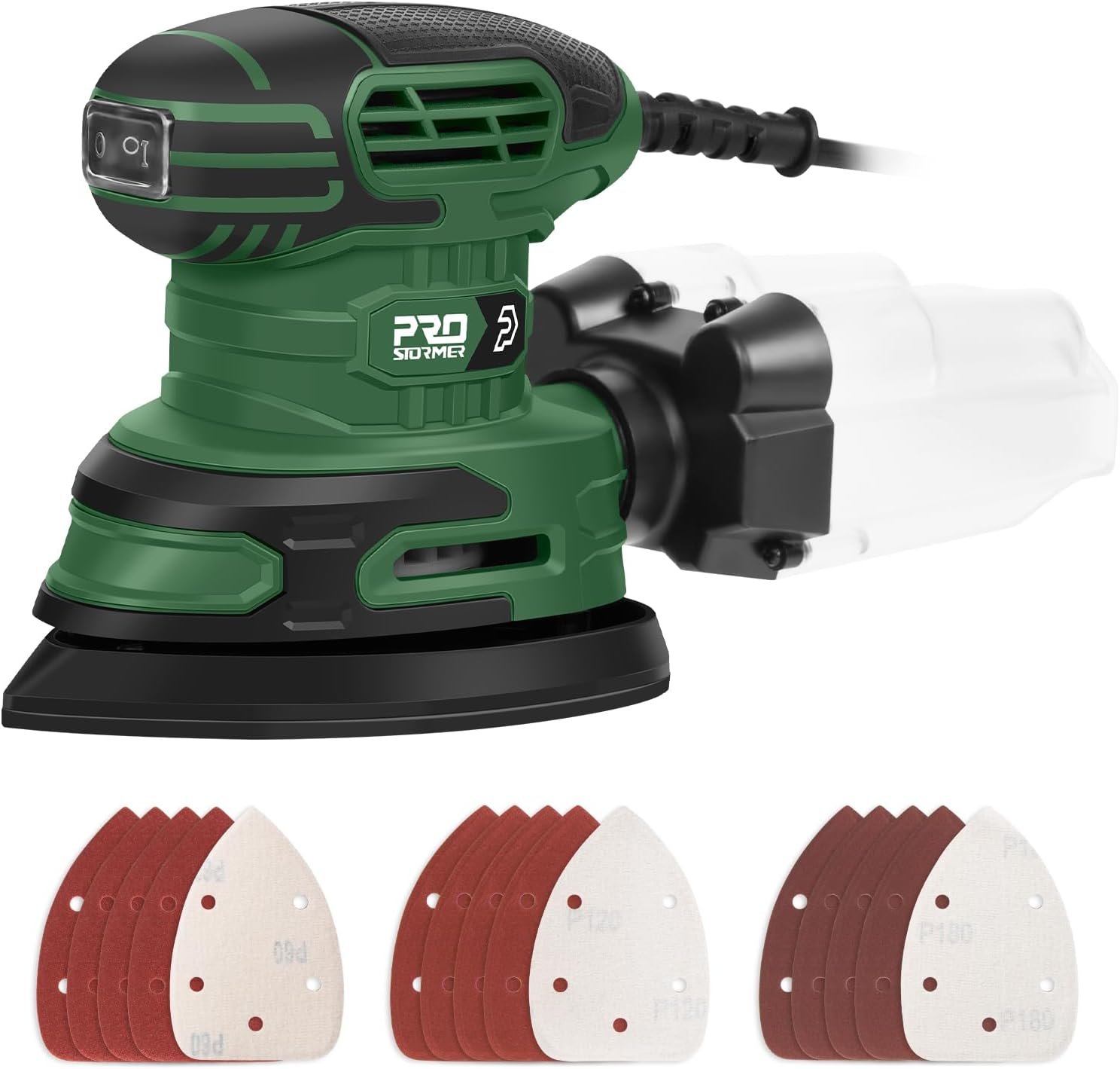 Prostormer Detail Sander, 13000RPM Mouse Sander, 1.6A Electric Palm Sanders | with 15Pcs Sandpapers, Dust Collection Box for Tight Spaces Sanding, Polishing, Woodworking in Home Decoration