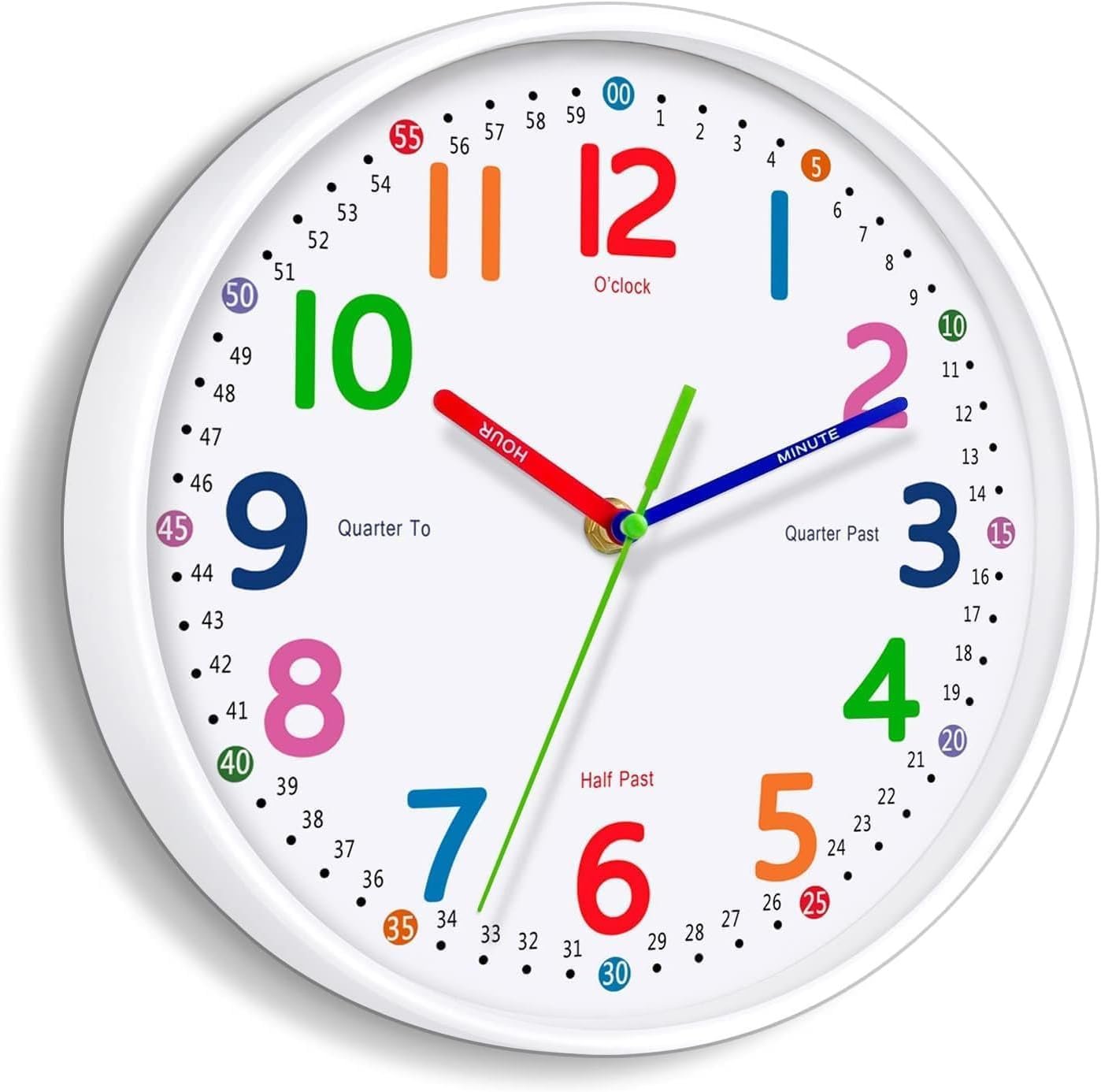 Silent Kids Wall Clock – Non-Ticking, Battery-Powered, Ideal for Teaching Time and Stylish Décor in Any Room – 8 Inch