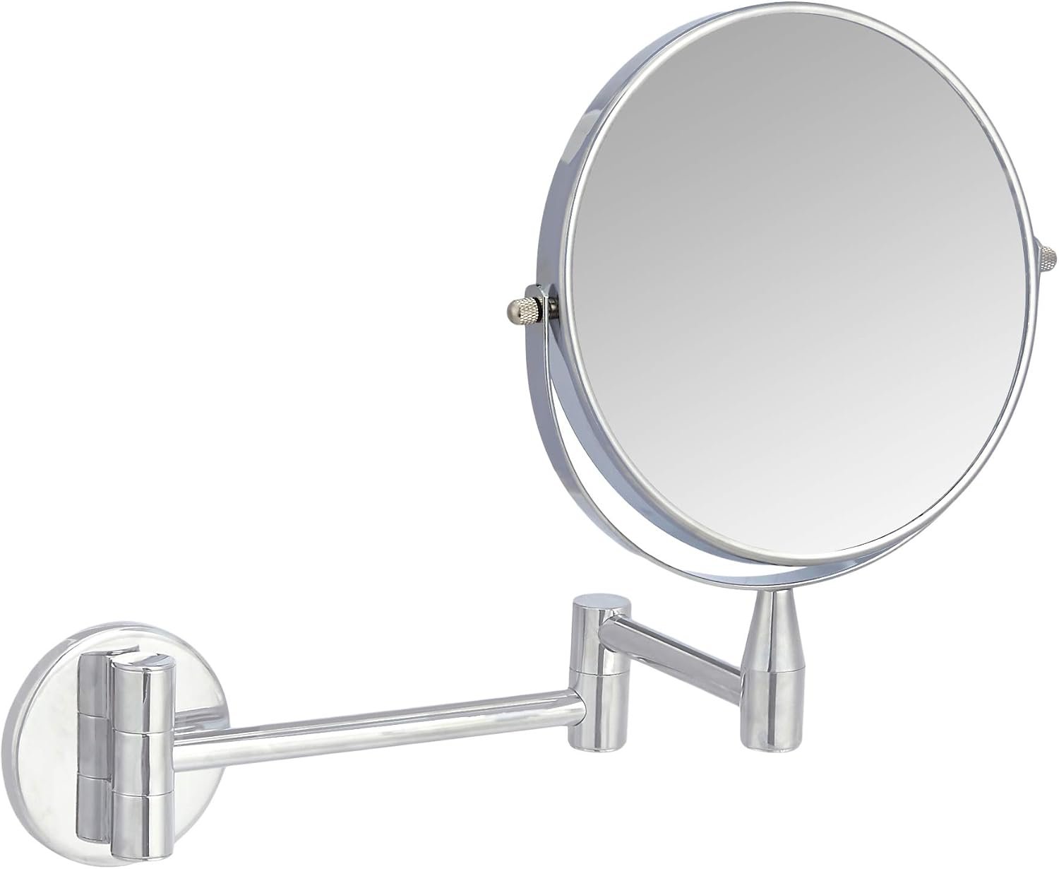 Amazon Basics Wall Mount Round Vanity Mirror with 360° Rotation, Double Sided, 1X/5X Magnification, Adjustable, 12.8″L x 10″W, Chrome
