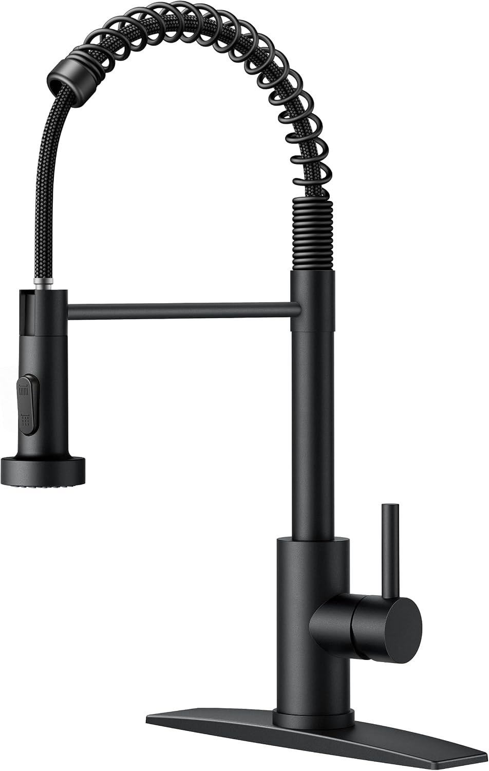 FORIOUS Black Kitchen Sink Faucet, Pull Down Sprayer, Classic High Arc | Lead-Free Stainless Steel, Single Handle Commercial Spring Sink Faucets for Laundry Utility Room, Outdoor Farmhouse Camper
