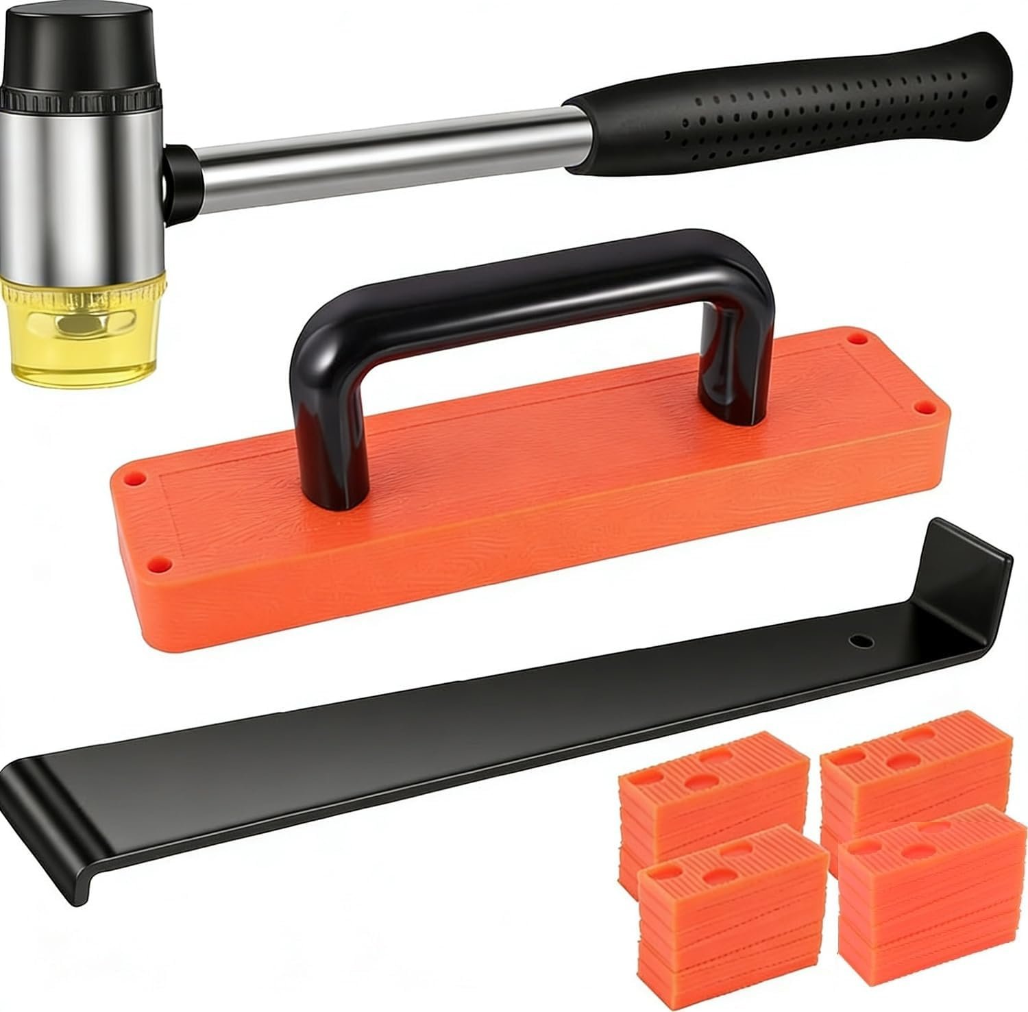 43-Piece Laminate Flooring Tools, LVP installation kit, Vinyl Flooring Tools, Tapping Block with Handle, Spacers, Double-Faced Mallet and Pull Bar
