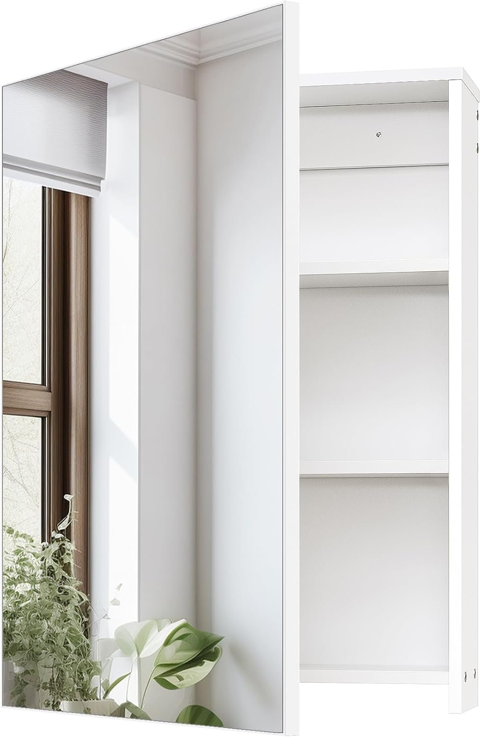 Bathroom Medicine Mirror Cabinet, 17.7” x 23.6”, Wall-Mounted Bathroom Vanity with Mirror, Bathroom Medicine Cabinet with Storage Function, Hanging Storage Cabinet, Adjustable Shelves, White