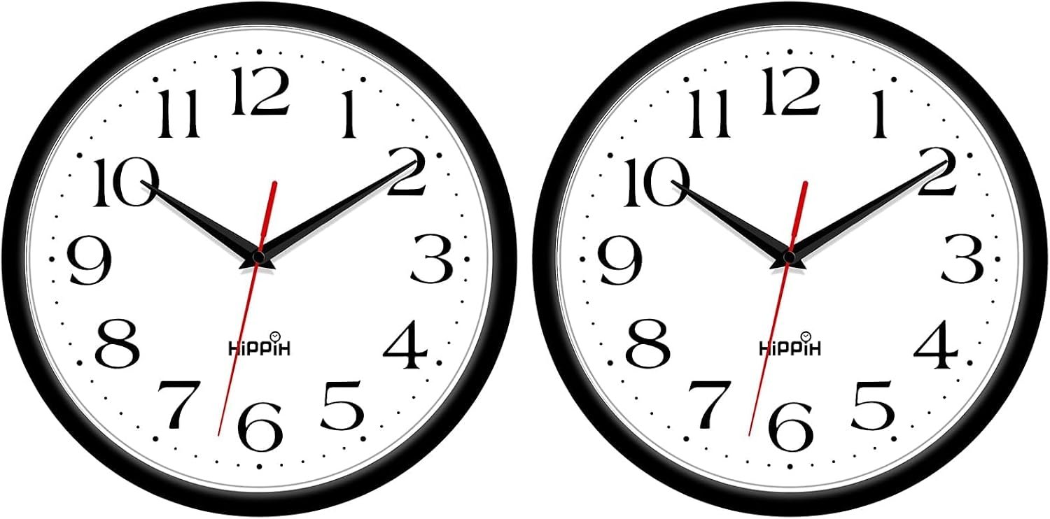 10 Inch Wall Clock, 2Pack Silent Non Ticking Battery Operated Clocks | Black Analog Clock| Living Room, Office, Classroom, Bedroom, Kitchen, Bathroom| Modern Simple Style | Easy to Read | Accurate