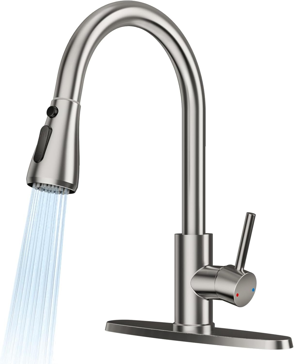 FEELSO Kitchen Faucets with Pull Down Sprayer, Brushed Nickel | Lead-Free NSF Certified, High Arc, Stainless Steel, Single Handle, Kitchen Sink Faucet, 1 or 3 Hole, Farmhouse Laundry RV Bar