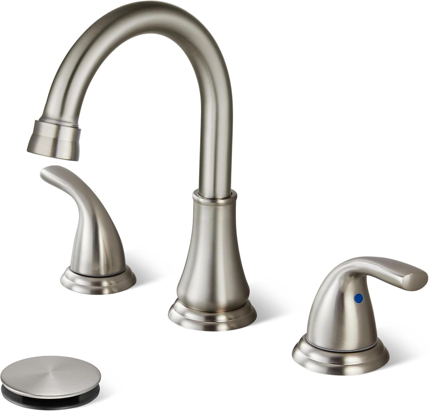 Brushed Nickel Widespread Bathroom Sink Faucet, 3 Hole 8 Inch | Modern Bathroom Faucet 3-Hole,2 Handles,Pop-Up Drain & Supply Lines,Deck Mount Vanity Faucet,1.2 GPM,SUS304 Stainless Steel