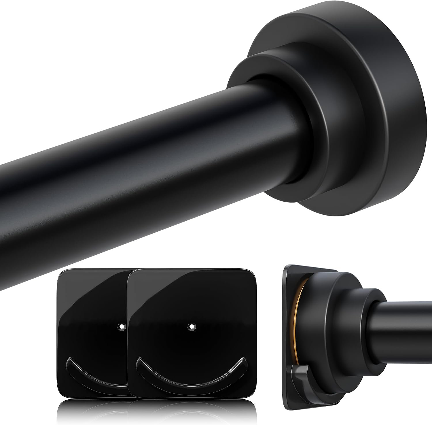 STARLATTA Long Tension Shower Curtain Rod 31-120 Inch (10ft): 1.1″ Dia Rustproof Stainless Steel, No Drilling Heavy Duty, Adjustable Room Divider for Bathroom Window, Matte Black