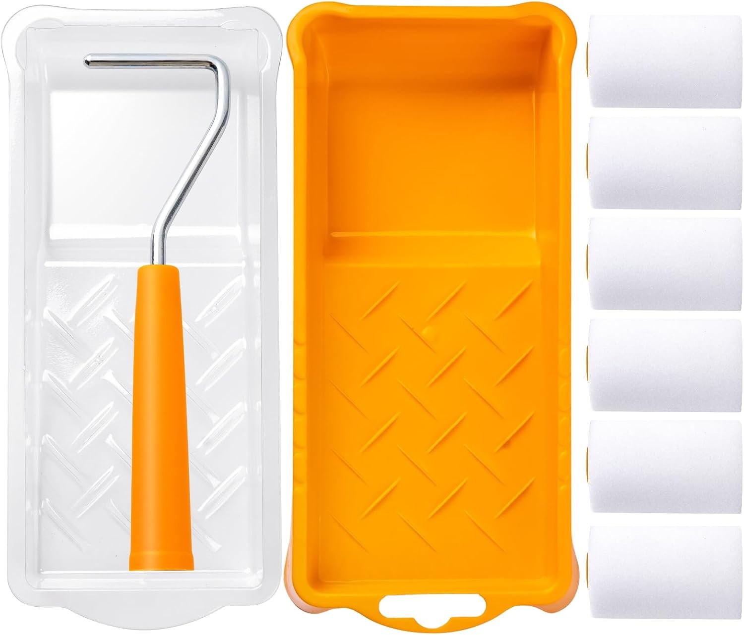 Mister Rui 2 Inch Foam Paint Roller Kit, Mini Paint Roller Brush 9 Pack | Small Paint Roller with Tray & Disposable Liners, Mini Rollers for Painting Furniture, Trim, Stencil, Touch-ups, Cabinet