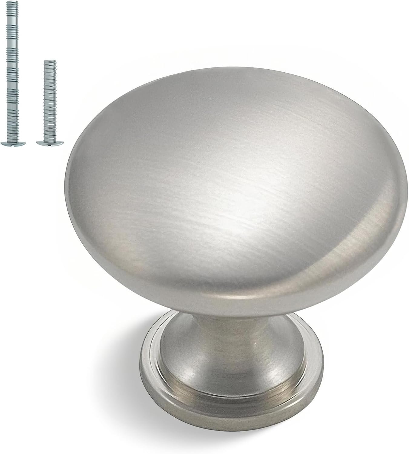 homdiy 30 Pack Brushed Nickel Round Solid Zinc Alloy Cabinet Knobs | Rust Resistant, Smooth Surface, Versatile for Kitchen, Bathroom, or Furniture, Easy Installation with Screws Included
