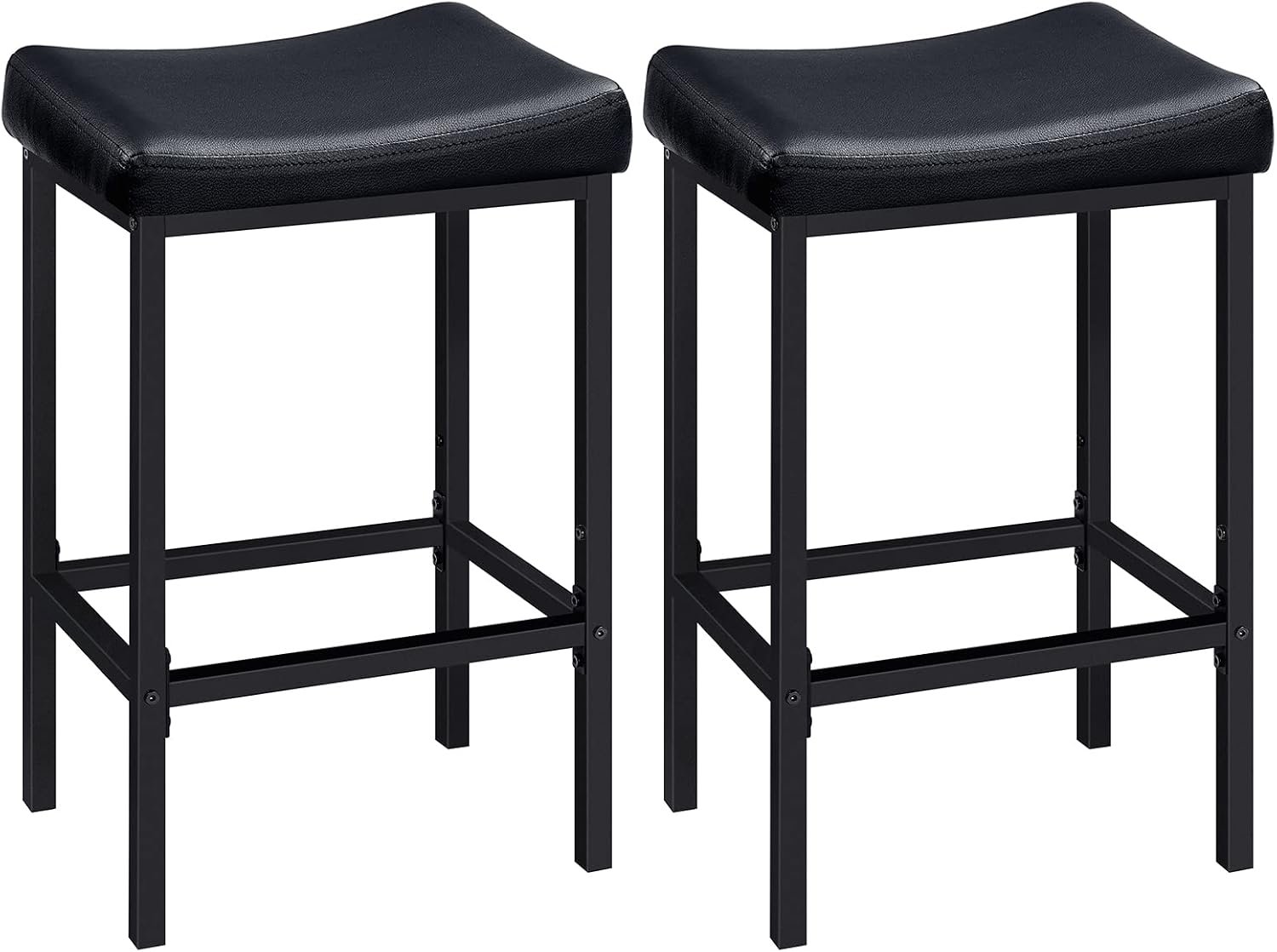 HOOBRO Bar Stools, Set of 2 Bar Chairs, Counter Height Stools, Saddle Barstools with Curved Surface, 24.8 Inches, 2.4″ Thick Upholstery, for Kitchen, Dining Room, Cafe Black BB10BY01