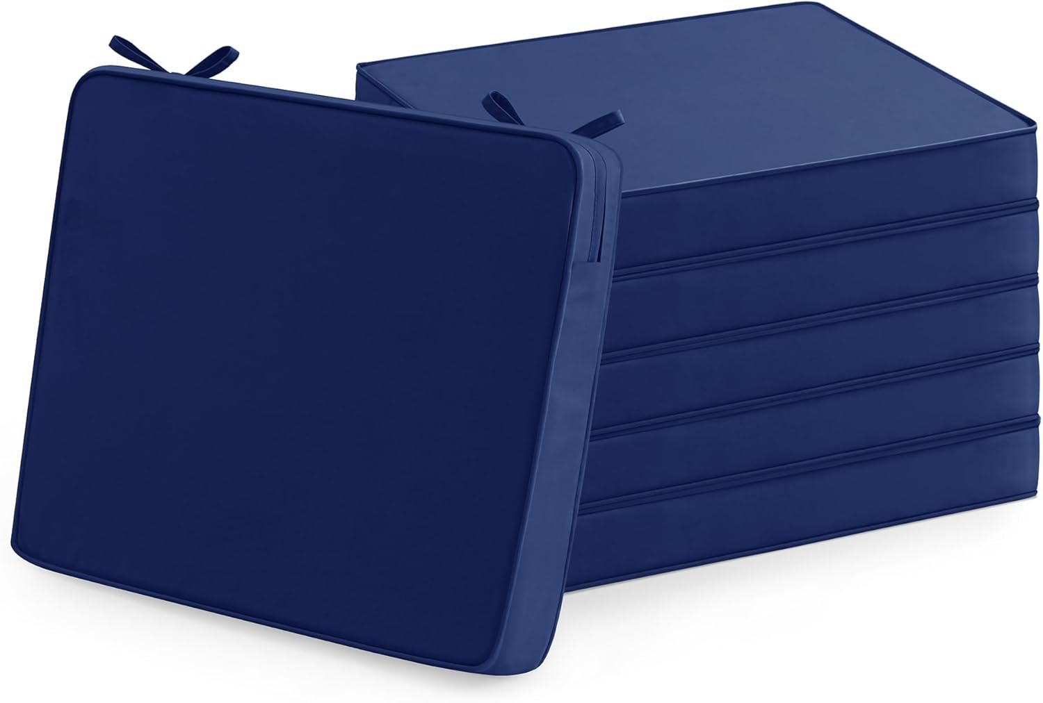Summsun Outdoor Chair Cushions Set of 6: Waterproof & Color Fastness Seat Cushion for Patio Furniture – 22 x 22 x 3 Inch Chair Pads with Ties and Hidden Zipper – Patio Chair Cushion Replacement, Navy