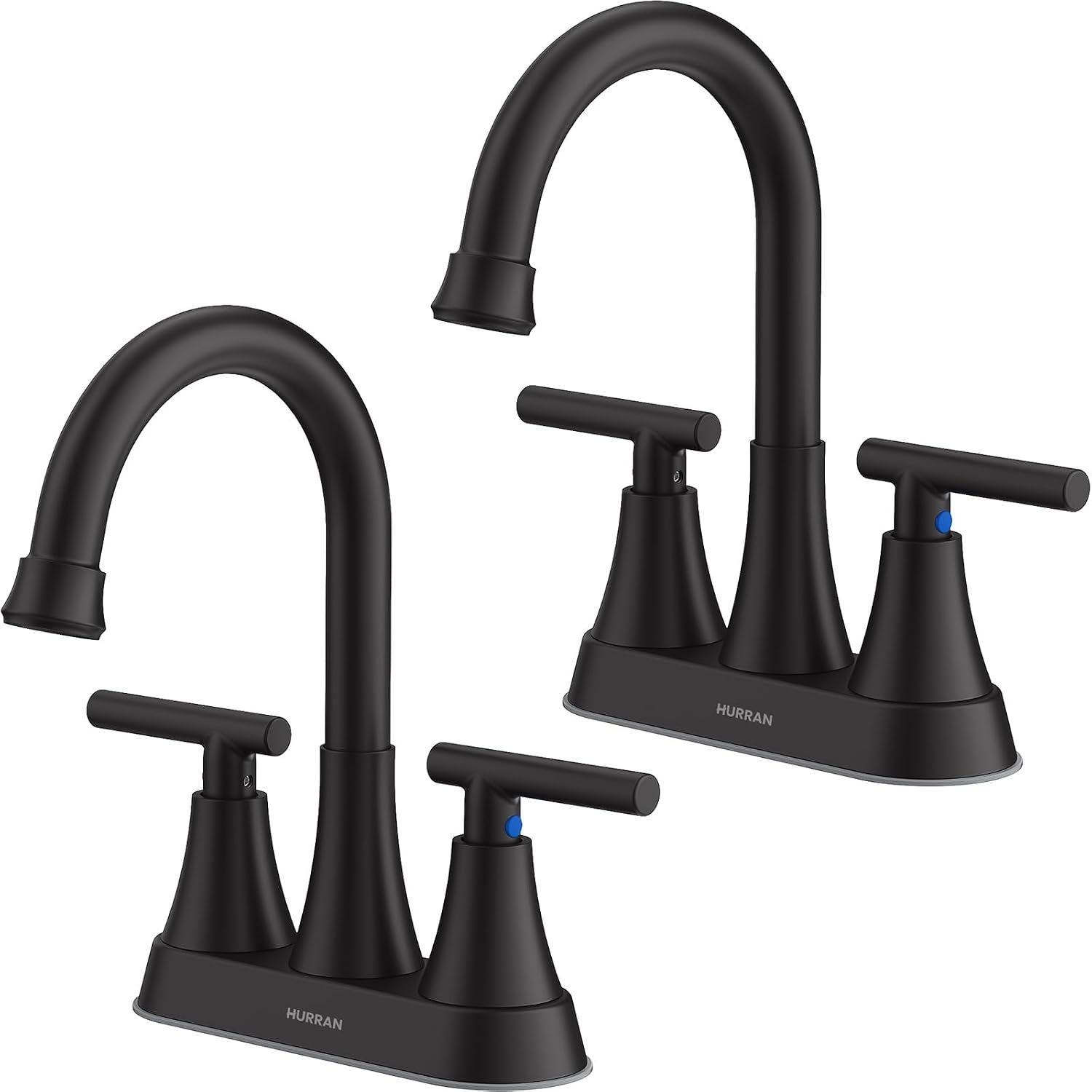 Matte Black Bathroom Faucets, Hurran 4 inch Centerset 2-Handle Lead-Free | Bathroom Sink Faucet with Pop-up Drain and Supply Lines, Stainless Steel Faucet for Vanity RV Restroom Laundry, 2 Pack